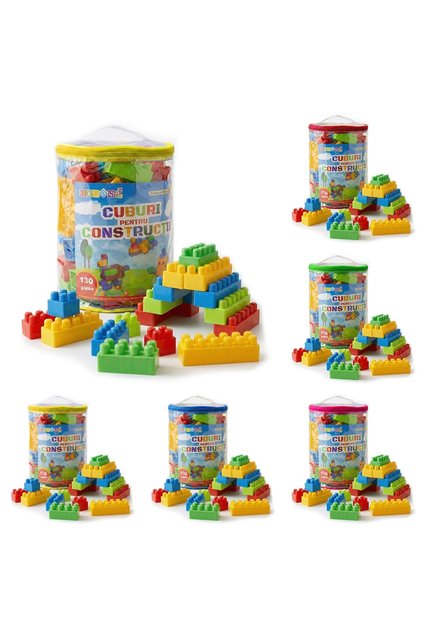 Cuburi Constructii pentru Copii Robentoys, 130 Piese, Multicolor