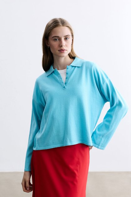 Aqua Polo Collar Sweater