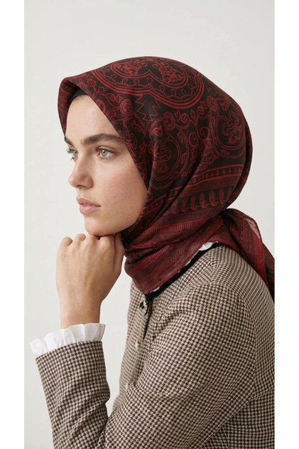 Elya Eşarp Etnik Desen Koyu Kırmızı