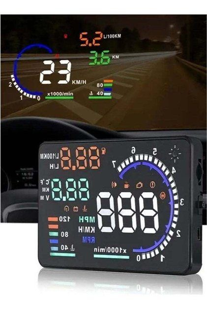شاشة عرض أمامية، شاشة عرض OBDII HUD للسيارات، شاشة عرض A8 مقاس 5.7 بوصة، عداد سرعة رقمي للسيارة بوحدة قياس ميلا في الساعة مع إنذارات متعددة، مستشعر ضوئي، واجهة OBDII للزجاج الأمامي، مخصصة للسيارات من عام 2012 فصاعدًا.