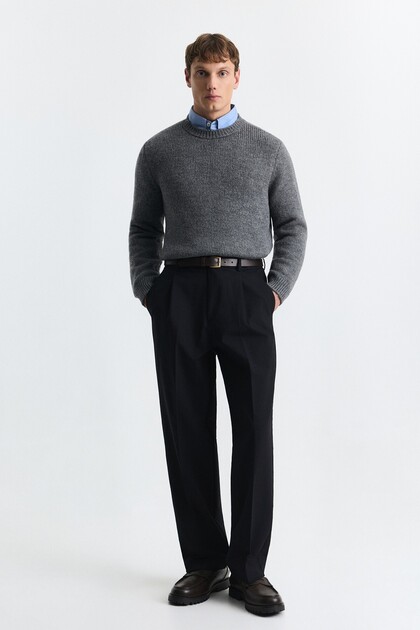 Wool Blend Pleated Trousers