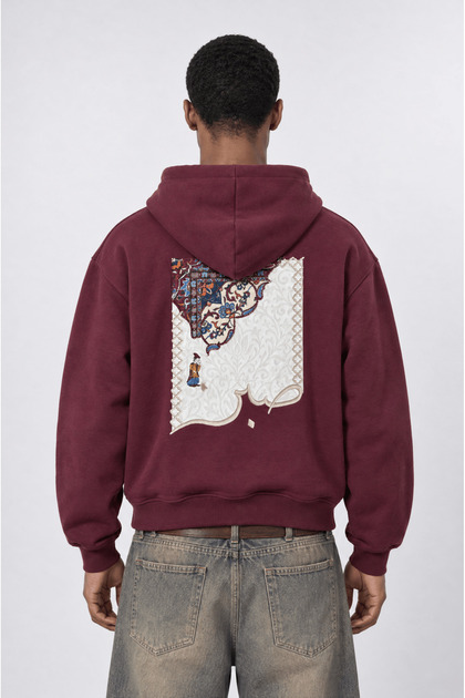 Men's Sabr Patch Detailed Oversize Hoodie Claret Red