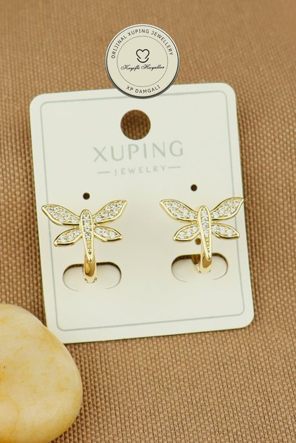 Xuping Earrings - Xuping 1.5cm Stone-Encrusted Dragonfly Hoop Model Gold Earrings Do Not Tarnish