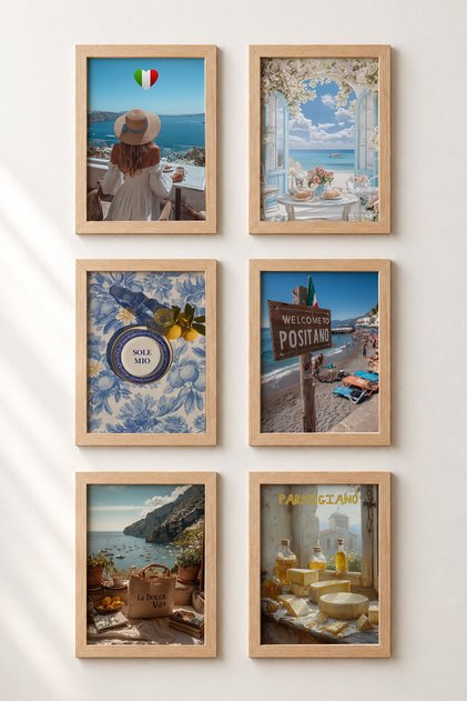 6 Piece Positano Terrace Enjoyment Framed Painting Set Italy Posters Wall Decor Sixmx30