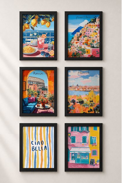 6 Piece Ciao Bella Italy Framed Painting Set Italy Posters Living Room Kitchen Gallery Wall Sixmx08