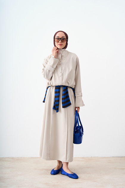 Women's Snap Detail High Collar Suit Cream