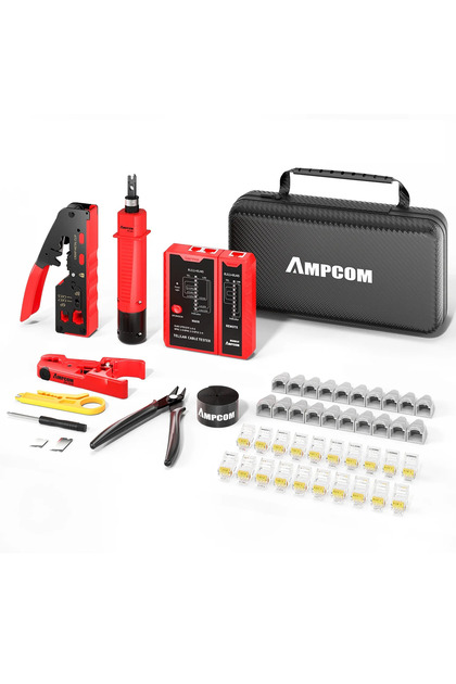 728 318B AMCRD Set AMPCOM RJ45 Pass Through Crimping Network Tool Kit for Cat5e Cat6 Cat7 with Netwo