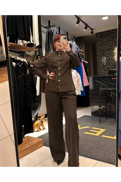 Women's Brown Suede Two-Piece Suit