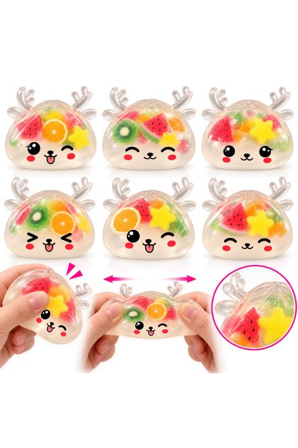 Jucărie Antistres Squishy Dumpling Ren de Crăciun, 8 cm, cu Gel Tip Coconut Oil și Figurine Fructe în Interior, Moale, Elastică, Christmas Mystery Bun