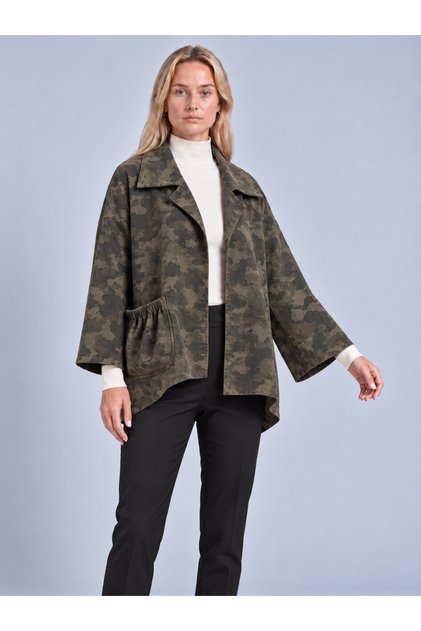 Women's Khaki Camouflage Patterned Single-Pocket Asymmetrical Jacket