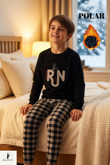 Black Boys' Fleece Pajama Set Children's Winter Pajama Set Thick Pajamas Children's Thermal