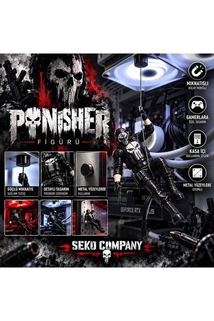 PUNİSHER Figürü Mıknatıslı PC Kasa İçi Dekor Gaming Kasa Aksesuarı Bilgisayar Kasa Süsü 17 cm