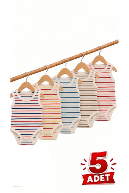 5-Piece Striped Strappy Baby Bodysuit Cotton