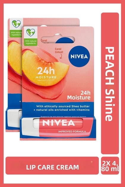 Peach Moisturizing & Care Cream & Shine 4.8Gr, Coral Color, X2 Pieces