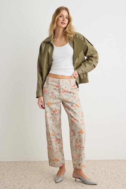 Çok Renkli Çiçek Desenli Normal Bel Barrel Jeans TWOAW27JE00283