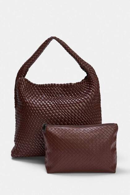 Brown Knitted Women's Maxi Shoulder Bag Takaw27Oc00059
