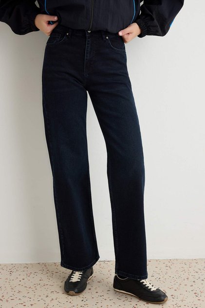 Gece Mavisi Yüksek Bel Wide Leg Jeans TWOAW26JE00084