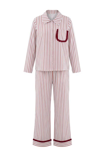 Red-and-Blue Cotton Blend Striped Stretch Fabric Poplin Pajama Set THMAW27PT00276