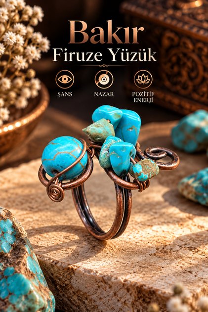 Turquoise Copper Ring Adjustable Real Natural Stone Copper