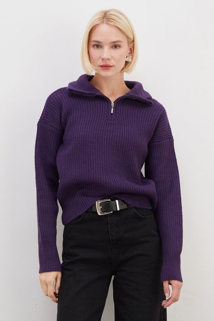 Half-Zip Turtleneck Knit Sweater