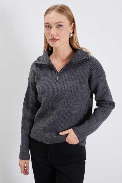 Half-Zip Turtleneck Knit Sweater