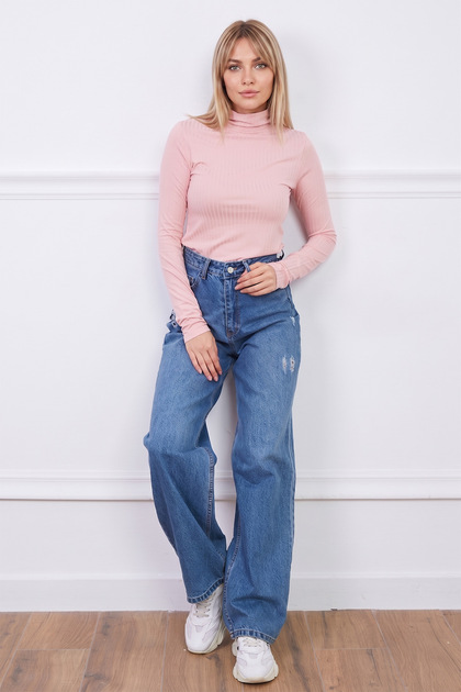 Ribbed Turtleneck Slim Fit Blouse
