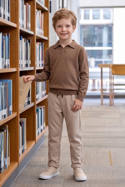 Double Leg Boy's Trousers with Tie Waist