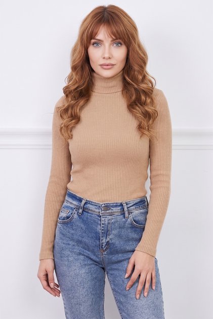 Ribbed Turtleneck Slim Fit Blouse