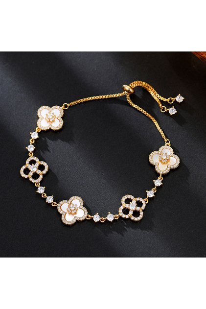 golden white Light Luxury Cherry Blossom Pink Shell-like Clover Bracelet,Women's Stylish Chic Jewelr