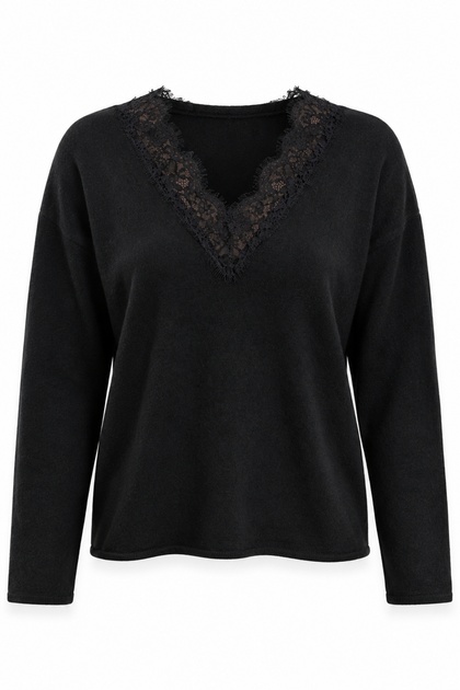 Black Lace Collar Sweater 5337