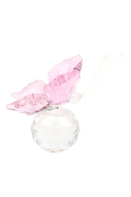 Pink Crystal Butterfly with Ball Figurine Home Wedding Decoration Glass Craft Collection Paperweight