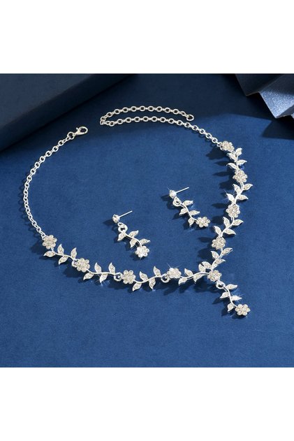 80865401 3PC Women's Fashion Design Flower Necklace Earrings Jewelry Set Suitable for Wedding, Party