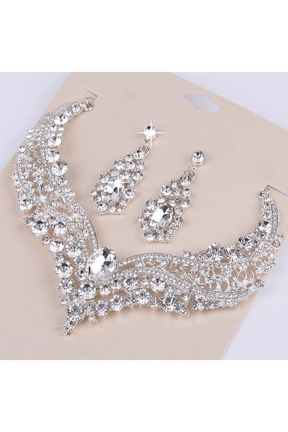 as shown 3pcs/set Rhinestone Bridal Jewelry Set Alloy Necklace And Earrings For Wedding Banquet Dres