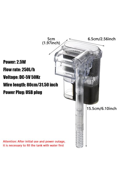 2.5W USB 1PC New Suspended Filter For Fish Tanks, Mini Filter, USB, 2.5W, 250H/L Suitable For Fish T