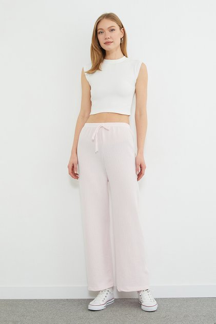 Striped Wide Leg Trousers with Elastic Waist