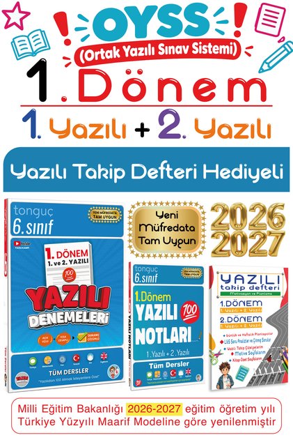 Tonguç 6. Sınıf 1. Dönem 1. ve 2. Yazılı Notları Tüm Dersler & Yazılı Denemeleri Konu Soru Bankası Tüm Sınavları Kapsar Maarif Modeli %100 Uyumludur OYSS Ortak Yazılı Sınav Sistemi Uyumlu