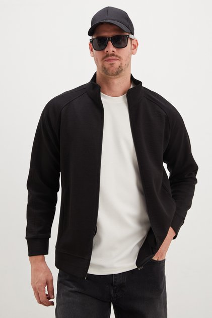 Zippered Stand Collar Pocket Regular Fit Jacket