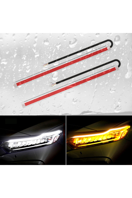 30CM White yellow Dynamic 2Pcs DRL LED Strip Turn Signal Light Yellow Bright Flexible Turn Signal Li