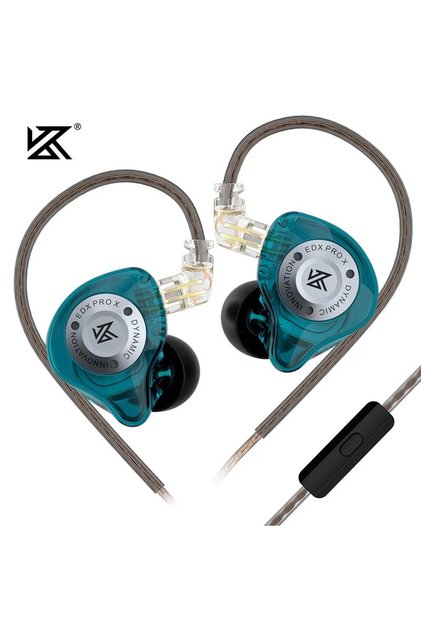 EDXProX Cyan MIC KZ EDX PRO X Wired Earphones HIFI Stereo Bass Music Earbuds In Ear Sport Headphones