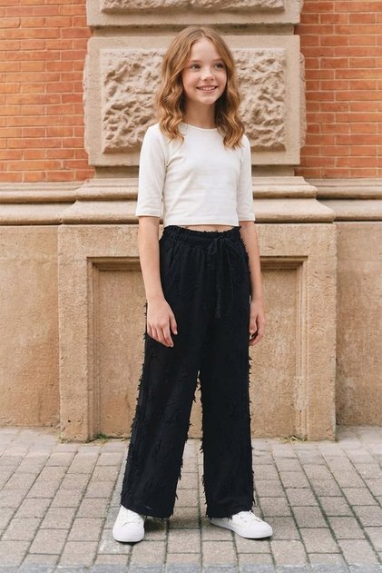 Girls' Palazzo Trousers with Tassels and Elastic Waist
