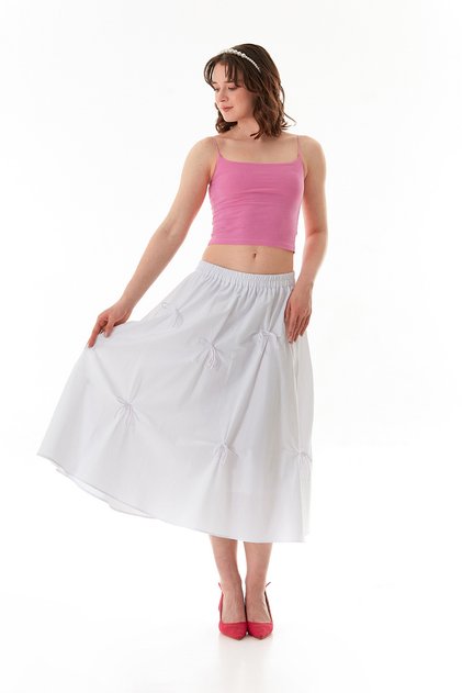 Elastic Waist Ribbon Terry Cotton Fabric Skirt