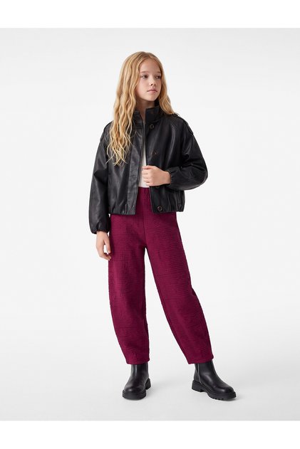 Textured Ankle-Length Barrel Pants with Elastic Waist