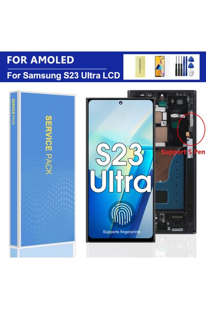 EU Black Frame For Samsung S23 Ultra 5G AMOLED LCD Display Touch Screen with Frame Digitizer Replace