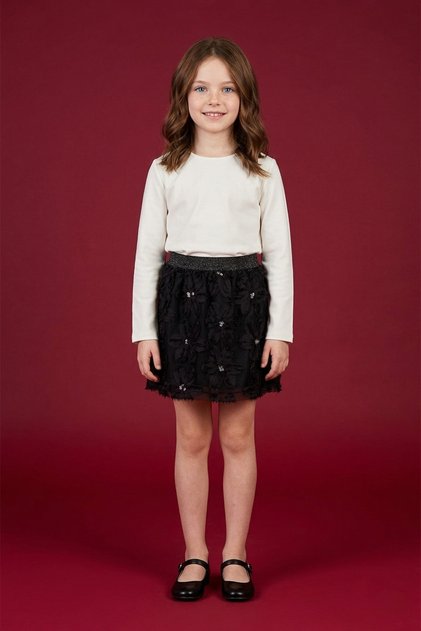 Floral Elastic Waist Glittery Girls' Skirt