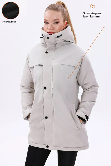 Women's Stone Fleece-Lined Fur-Trimmed Water and Windproof Hooded Winter Coat & Jacket & Parka