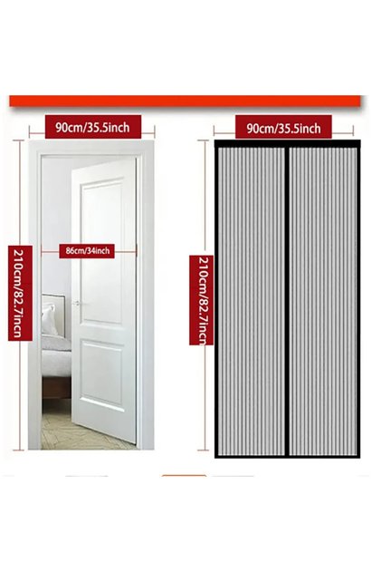 100x210cm Black Window Mosquito Curtain, Gauze Window Screen, Automatic Door Lock, Home Ventilation