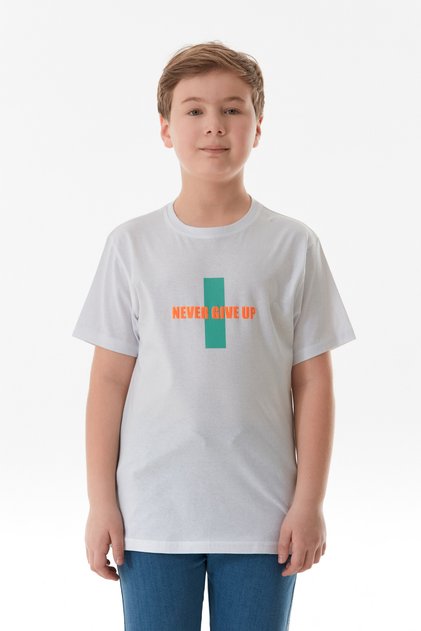 Boy's T-Shirt with Text Printed on the Front and Back