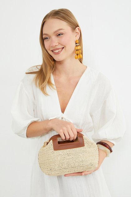 Scholarship Straw Handbag with Long Chain Strap