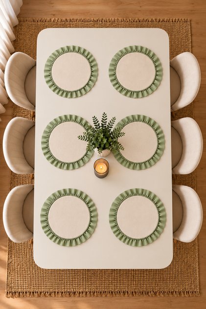 Set of 6 Round Ruffled Plates – 33cm Fabric Placemats Cream