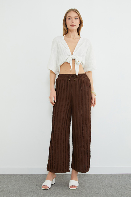 Elastic Waist Crepe Fabric Pocket Trousers